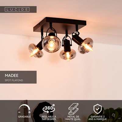 Lucide MADEE - Spot plafond - 4xE14 - Noir